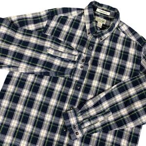 Vtg LL Bean Mens Flannel Shirt Medium Blue Green Plaid Traditional Fit Workwear